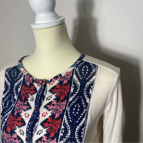Lucky Brand Boho Southwest Long Sleeve Roll Tab Button Front top Women's Size M - Picture 12 of 16